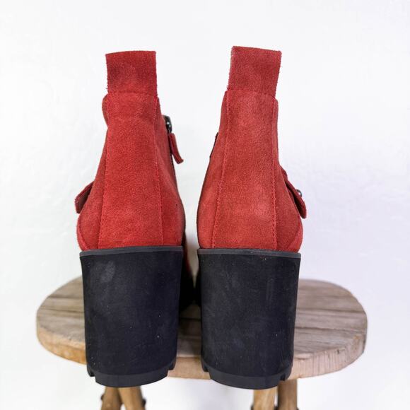 Eileen Fisher Tinker Leather Suede Wedge Ankle Boots Rust Brick Red sz 9.5 NEW - Picture 7 of 10
